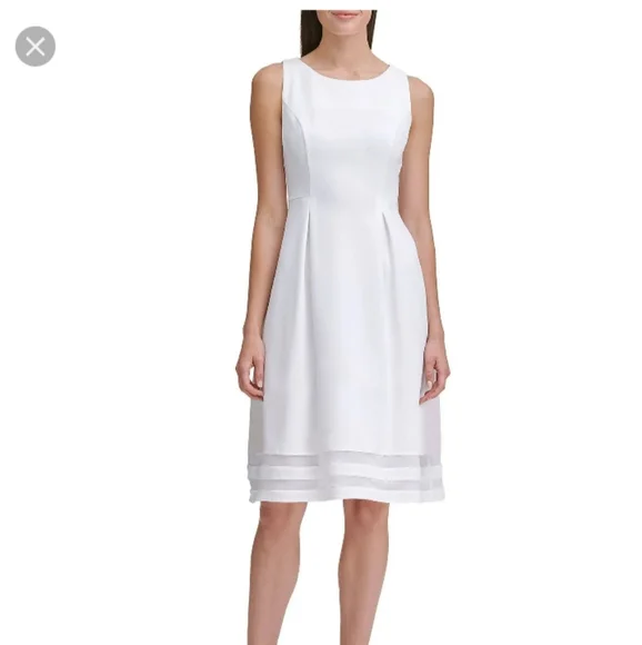 Tommy Hilfiger Mesh-Inset Fit & Flare Dress - Ivory - Size 6 Tommy Hilfiger Mesh-Inset Fit & Flare Dress - Ivory - Size 6